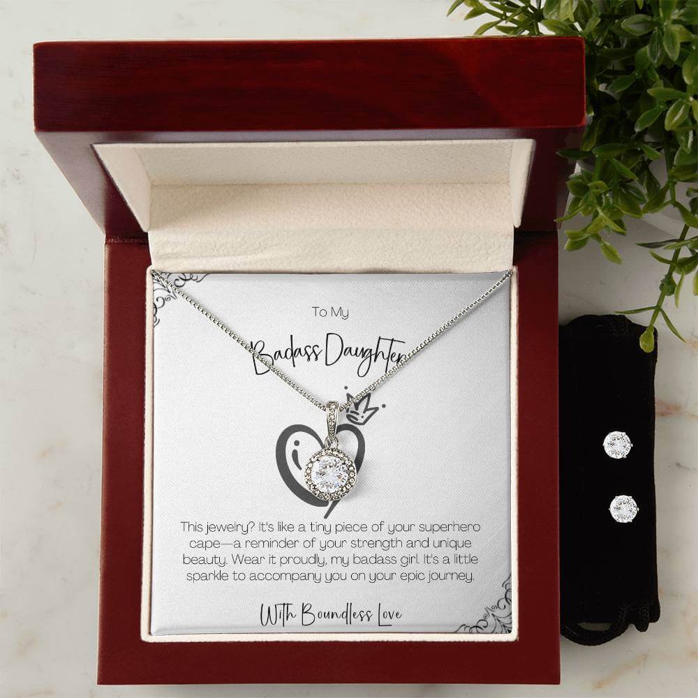 14K White Gold Finish Eternal Hope Necklace & Earring Set I Stunning Gift For Badass Daughter - Camili Bel Creations Gift Shop