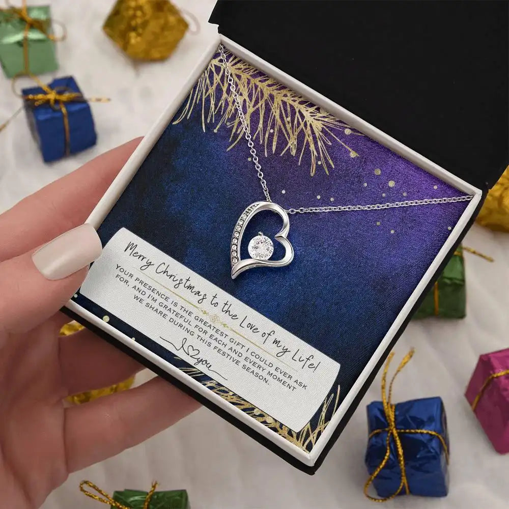 Forever love heart necklace displayed in beautiful box - Christmas jewelry for wife