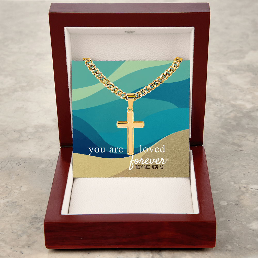 Artisan cross necklace displayed in open luxury gift box - ready to gift