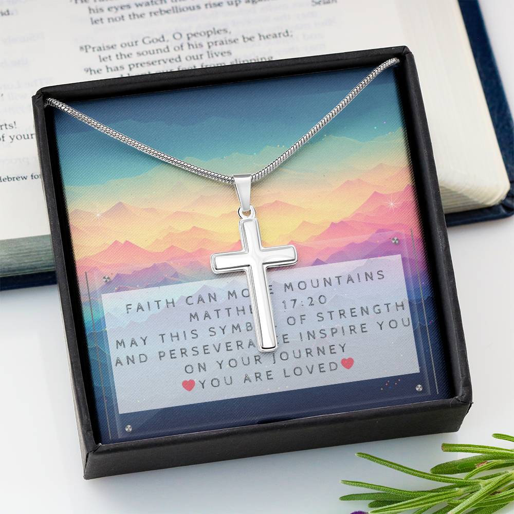 Gender-neutral Cross Necklace and Faith Message Card With Bible Verse Matthew 17:20 - Camili Bel Creations Gift Shop