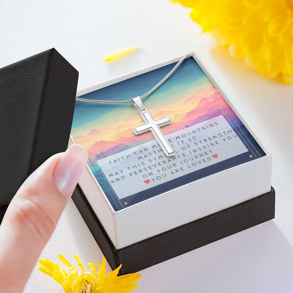 Gender-neutral Cross Necklace and Faith Message Card With Bible Verse Matthew 17:20 - Camili Bel Creations Gift Shop