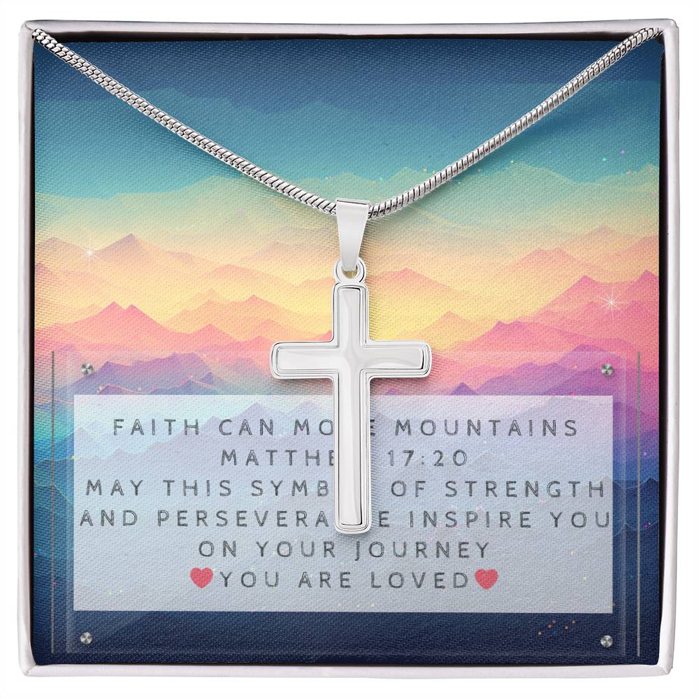 Gender-neutral Cross Necklace and Faith Message Card With Bible Verse Matthew 17:20 - Camili Bel Creations Gift Shop