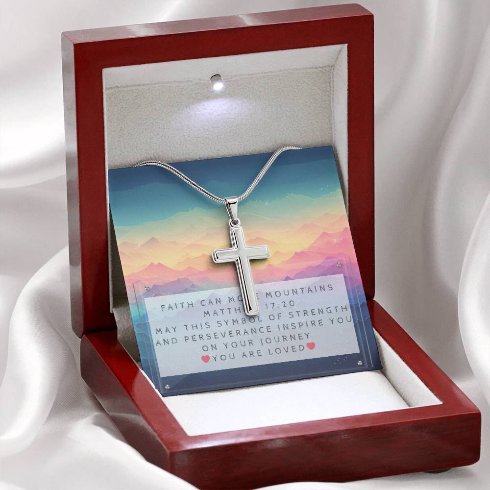 Gender-neutral Cross Necklace and Faith Message Card With Bible Verse Matthew 17:20 - Camili Bel Creations Gift Shop