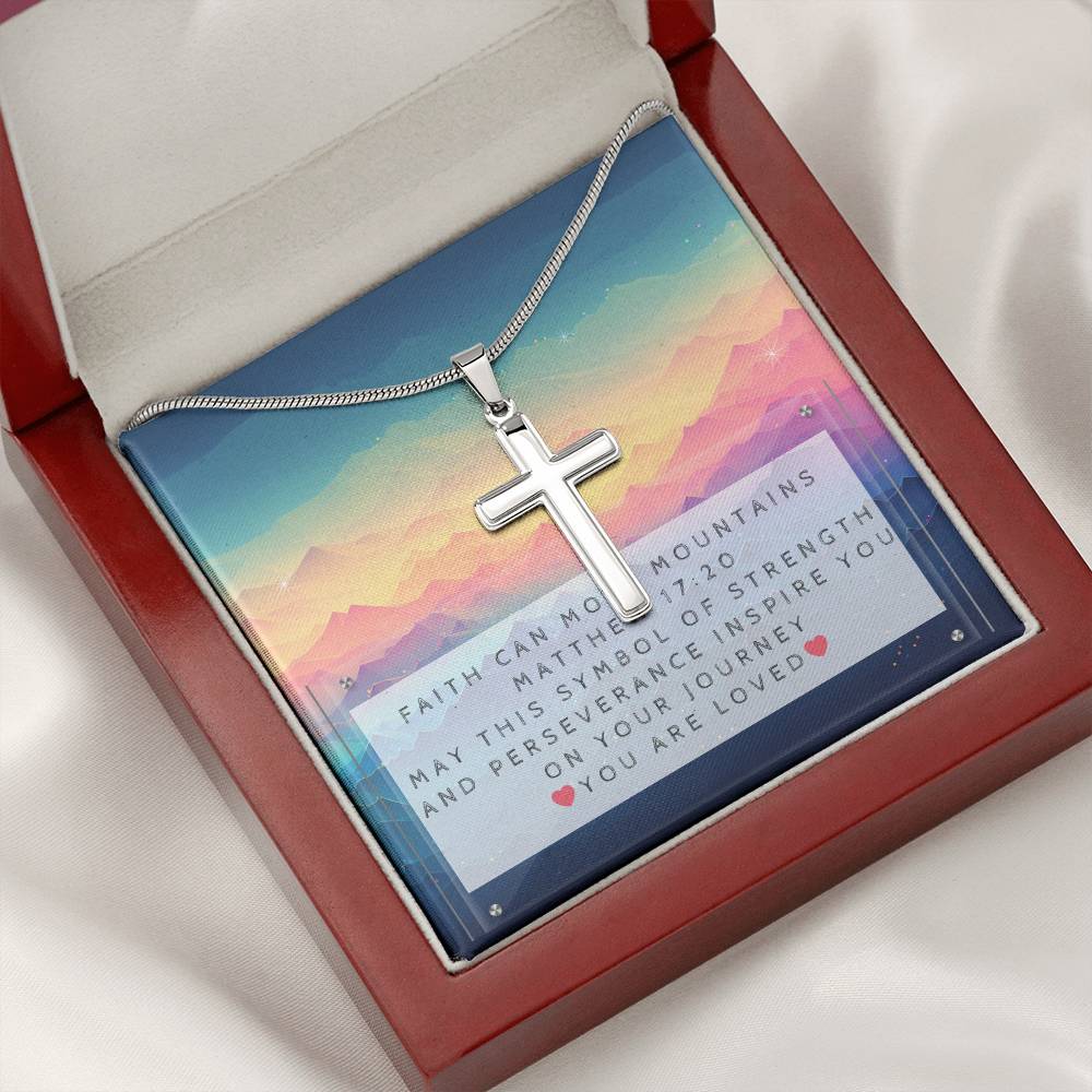 Gender-neutral Cross Necklace and Faith Message Card With Bible Verse Matthew 17:20 - Camili Bel Creations Gift Shop