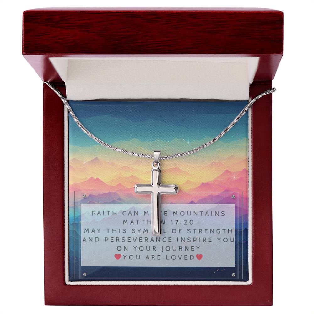 Gender-neutral Cross Necklace and Faith Message Card With Bible Verse Matthew 17:20 - Camili Bel Creations Gift Shop