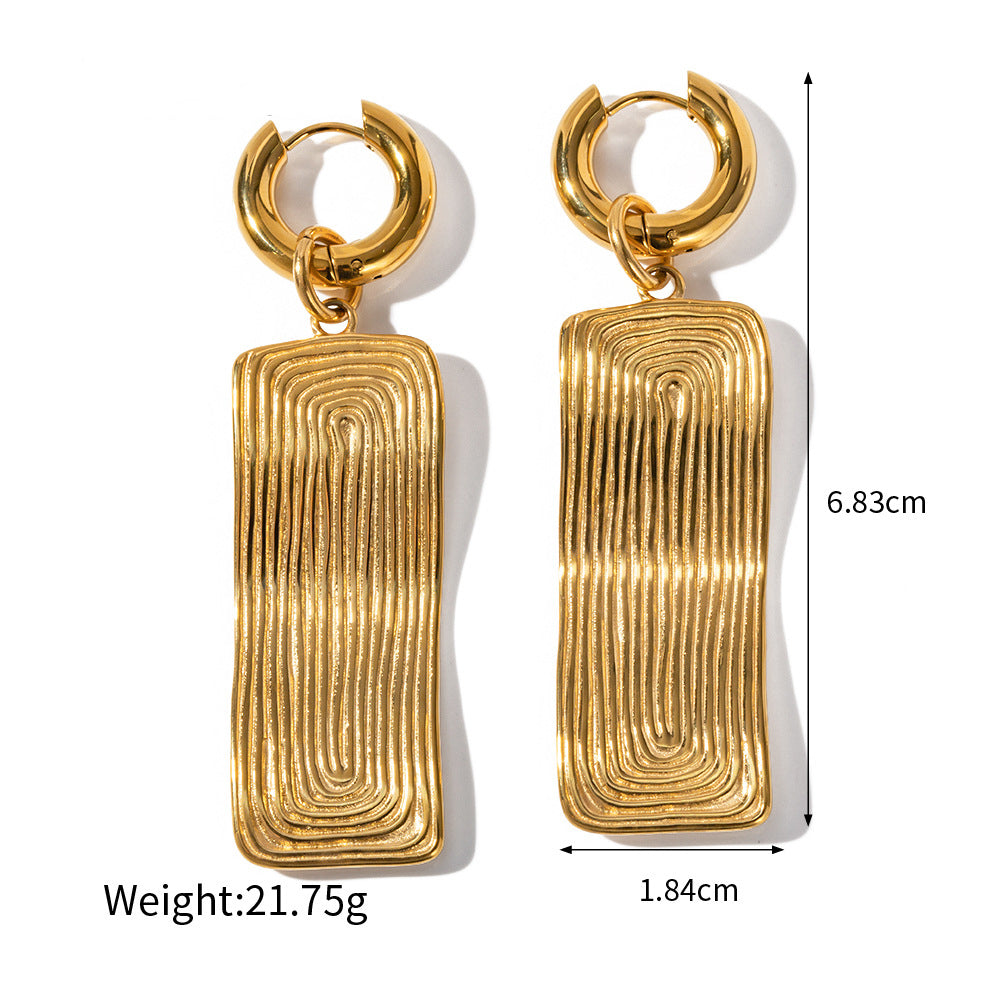 18K Gold Fashion Simple Thread Rectangular Design Pendant Necklace Earrings Set - Camili Bel Creations Gift Shop
