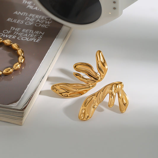 18K gold geometric wing earrings - modern statement earrings for women
