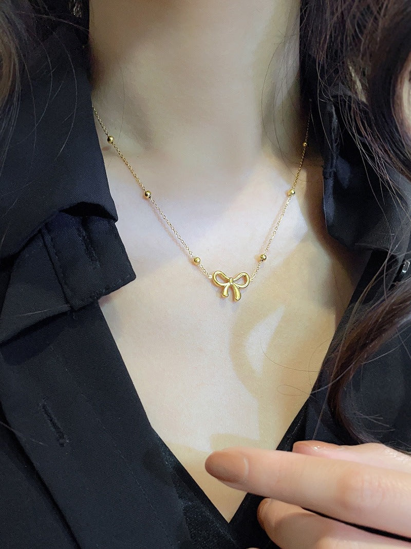 Alluring 18K Gold Bow and Bead Necklace - Camili Bel Creations Gift Shop