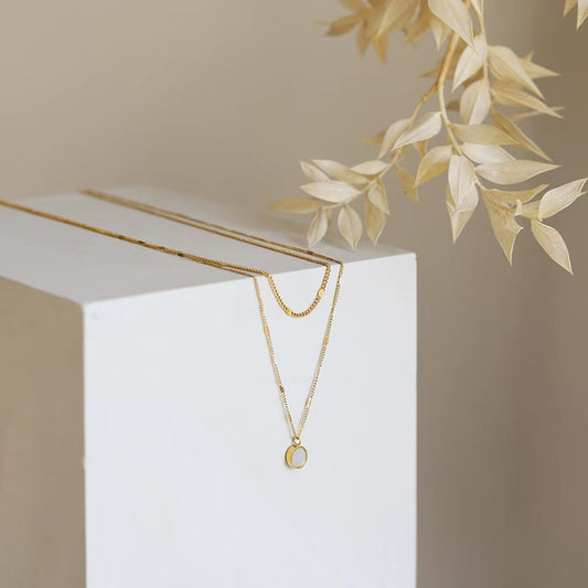 18K Gold Luxury Noble Round Inlaid Double Layer Necklace - Camili Bel Creations Gift Shop