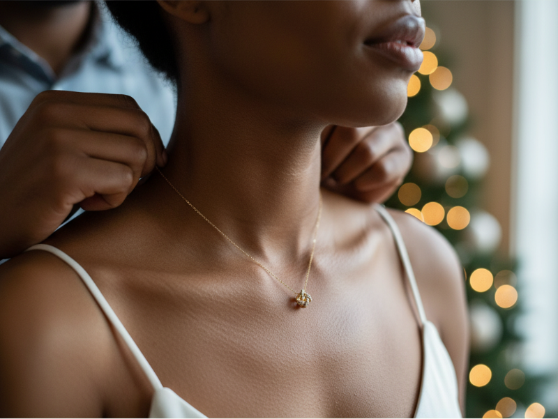 Love Knot Necklace Being Fastened